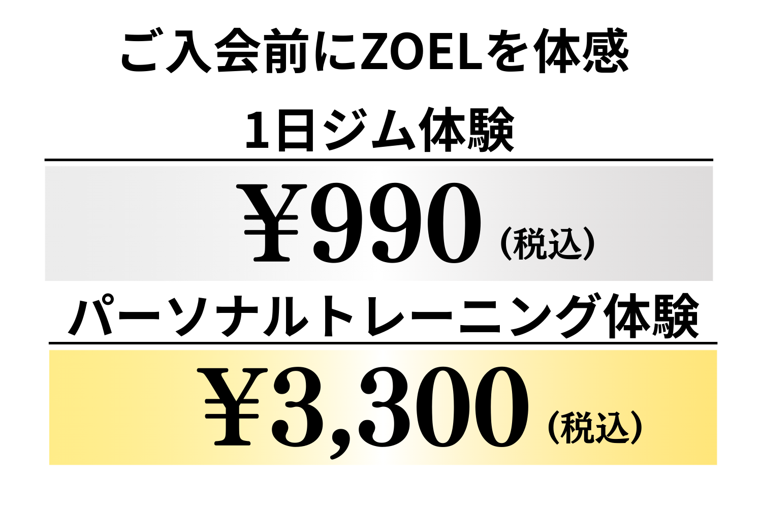 ZOEL柏の葉は1日ジム利用990円。 パーソナルトレーニング体験は3,300円
